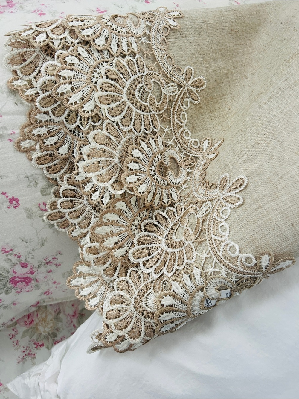 NWOT ornate HUGE tablecloth lace edge AND inset 52x90” from Italy shabby chic